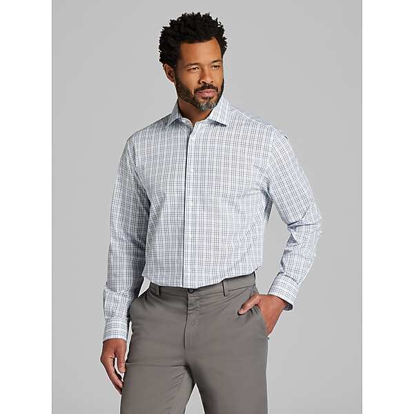 Wilke-Rodriguez Men's Classic Fit Tattersall Plaid Dress Shirt Aqua - Size: 17 1/2 34/35 TMW5AB875541