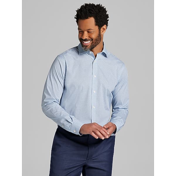 Wilke-Rodriguez Men's Modern Fit Mini Grid Dress Shirt Blue - Size: 18 1/2 34/35 TMW5ABB85542