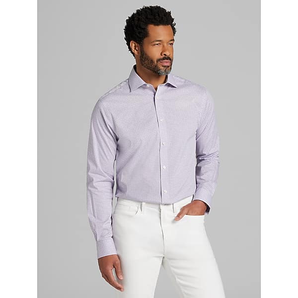 Wilke-Rodriguez Big & Tall Men's Modern Fit Check Dress Shirt Purple - Size: 18 32/33