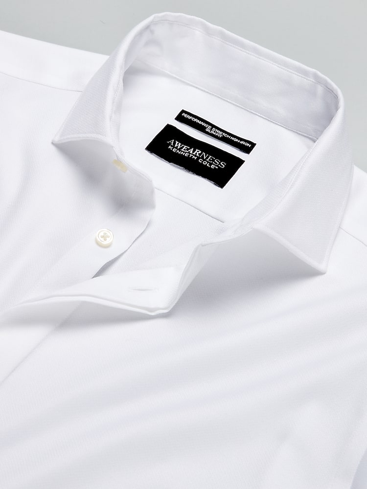 Awearness Kenneth Cole Big & Tall Men's Slim Fit Covered Placket Dress Shirt , White - Size: 18 1/2 38/39
