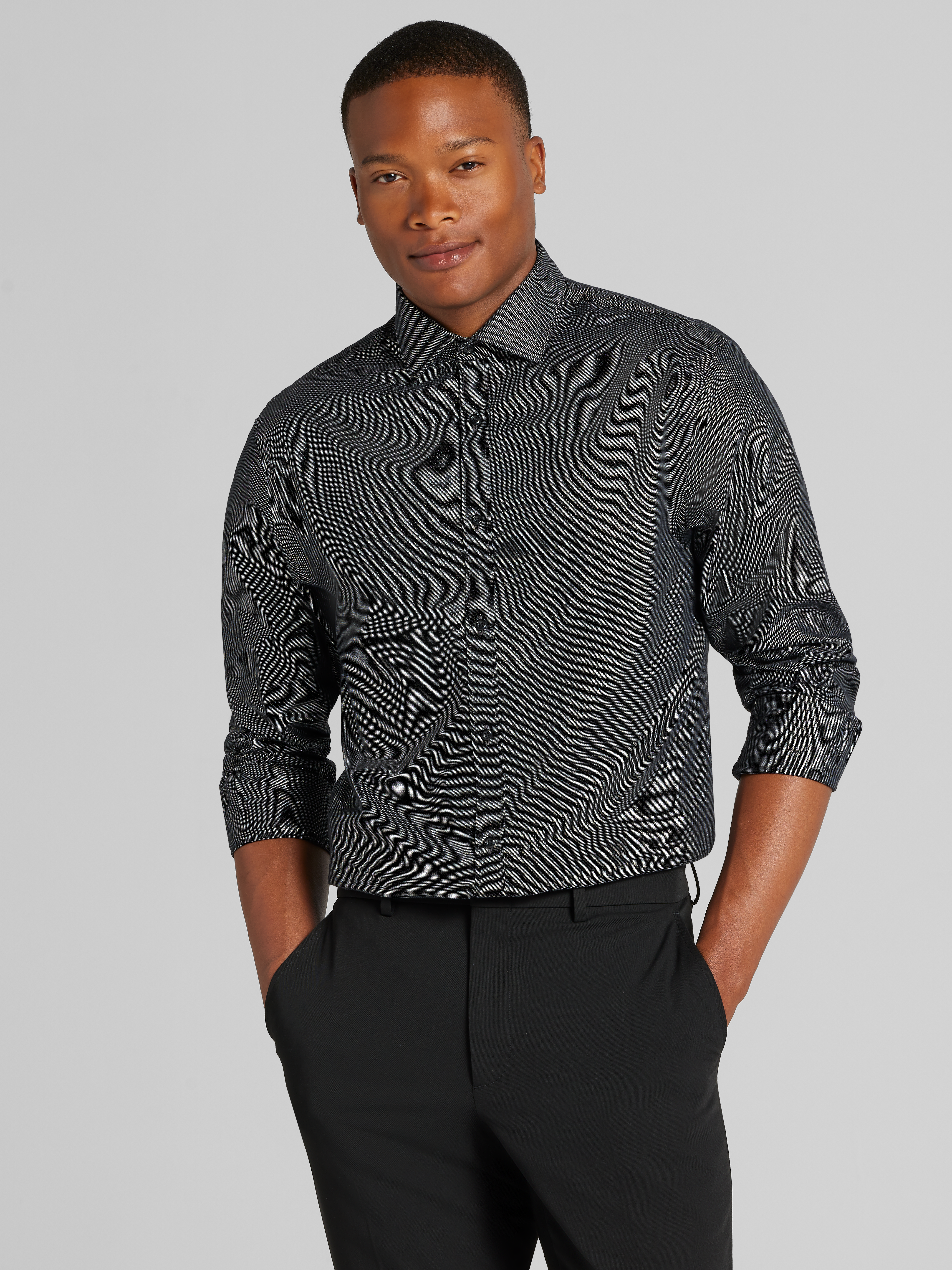 blue dress for baby girl Men's Dress Shirt Long Sleeve 4-Way Stretch Wrinkle Free Grey Formal Shirt M