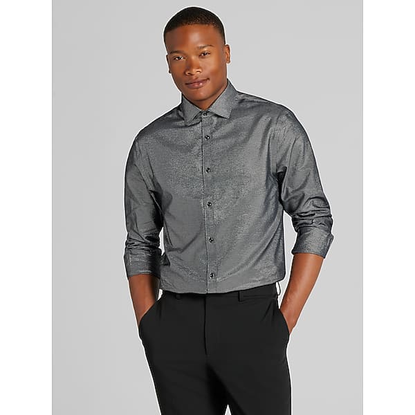 Egara Men's Skinny Fit Twill Dress Shirt Black - Size: 15 1/2 34/35