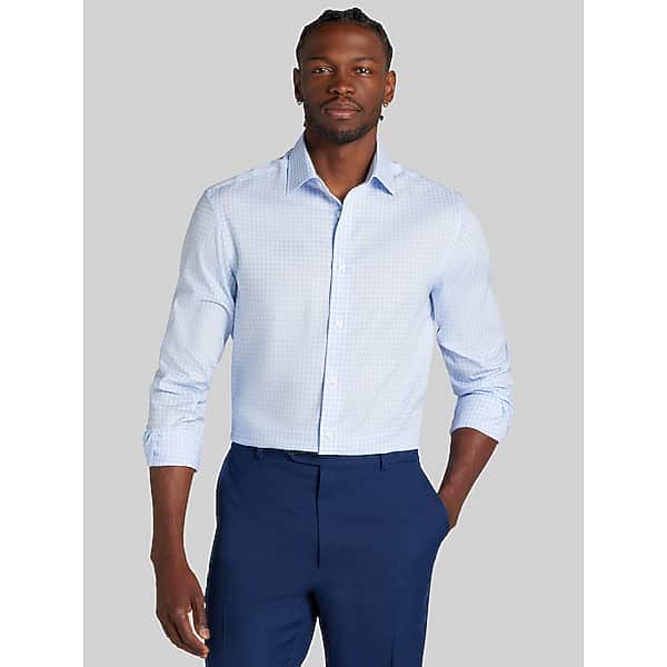 Joseph Abboud Big & Tall Men's Classic Fit Double Check Dress Shirt Blue - Size: 16 36/37