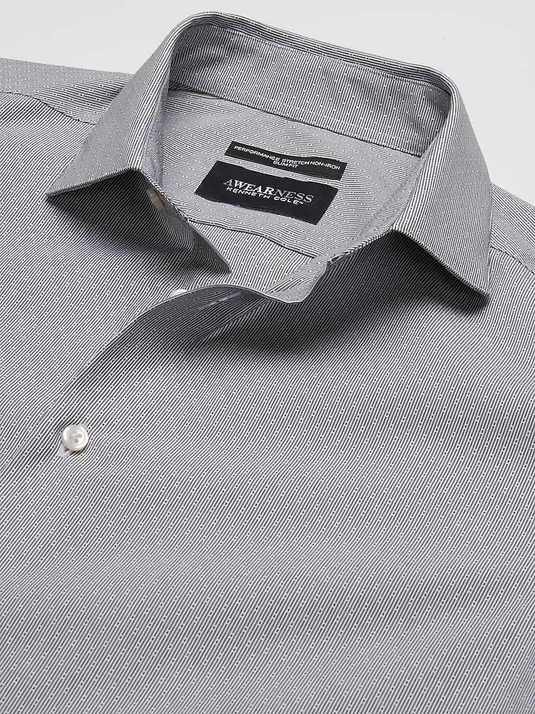 Awearness Kenneth Cole Slim Fit Ultra Performance Stretch Dress Shirt in Grey  Mens Long Sleeve Spread Collar Button-Down, Size 15 32/33