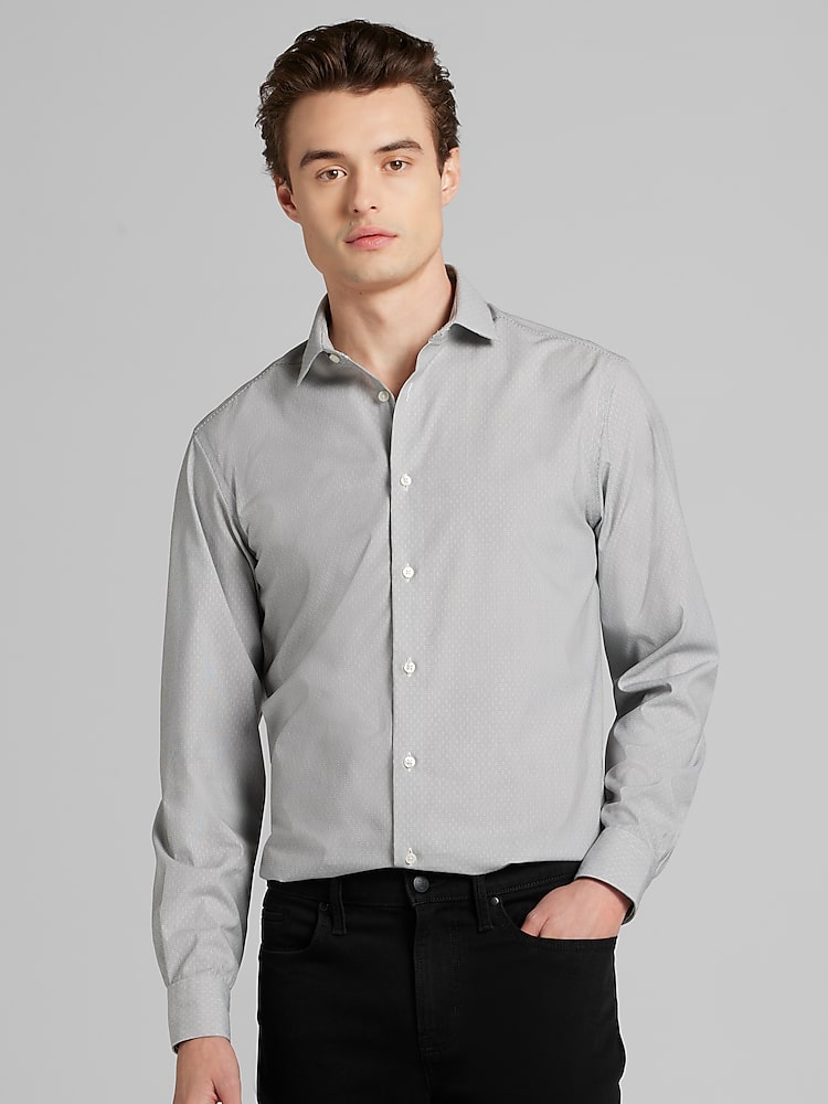 slim fit dress slacks Slim Fit Stretch Houndstooth Dress Shirt – Perry Ellis main image 0