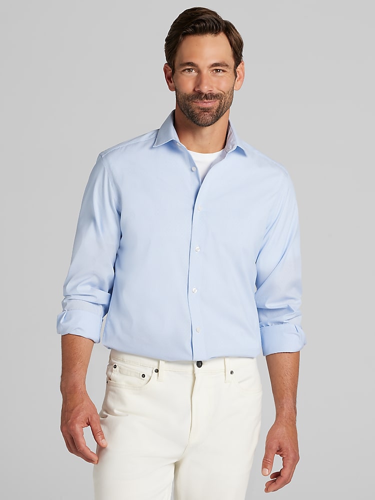 men's extra slim fit stretch dress shirt Perry Ellis Men's Geo Print Long Sleeve Slim Fit Shirt - Blue main image 0