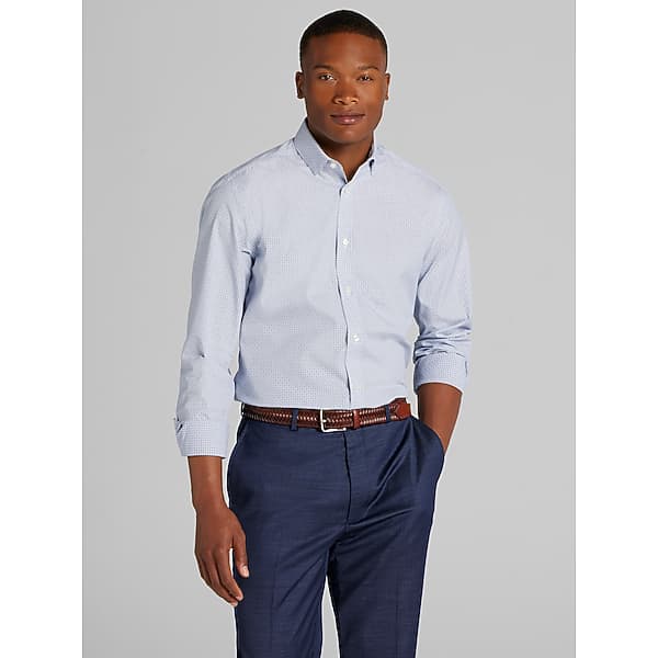 Awearness Kenneth Cole Big & Tall Men's Slim Fit Ultra Performance Stretch Plaid Dress Shirt Mid Blue - Size: 16 36/37