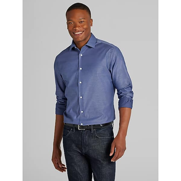Awearness Kenneth Cole Men's Slim Fit Ultra Performance Stretch Dot Dress Shirt Navy - Size: 18 34/35 TMW5B1180581