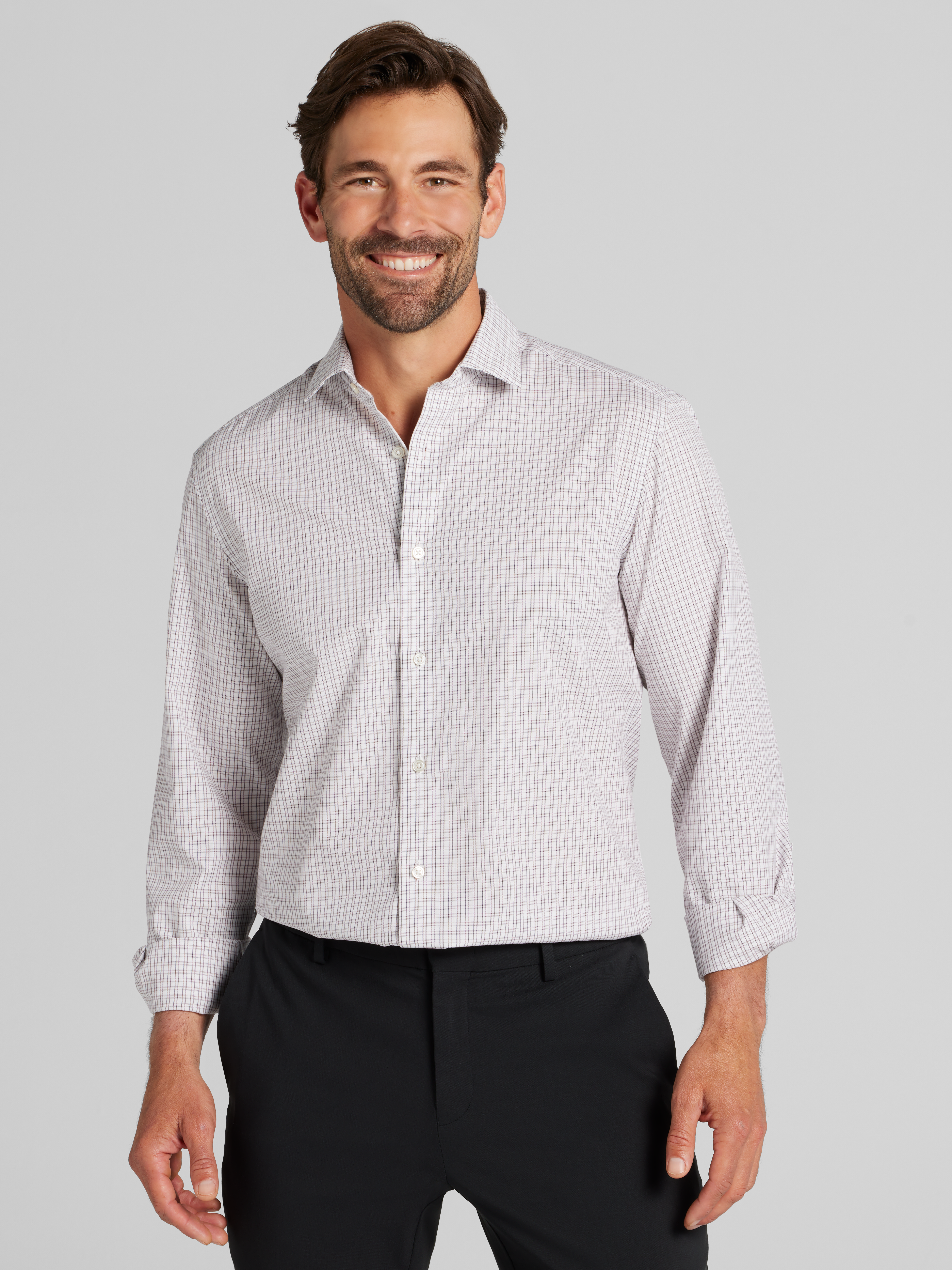 Slim Fit Stretch Plaid Dress Shirt
