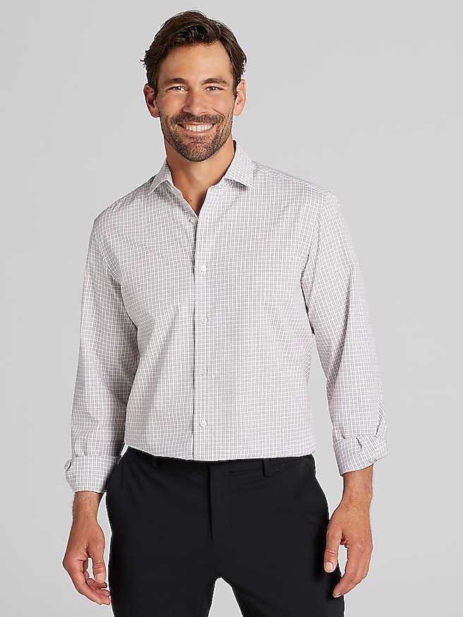 Awearness Kenneth Cole Men's Slim Fit Stretch Plaid Dress Shirt , Blush / Pink