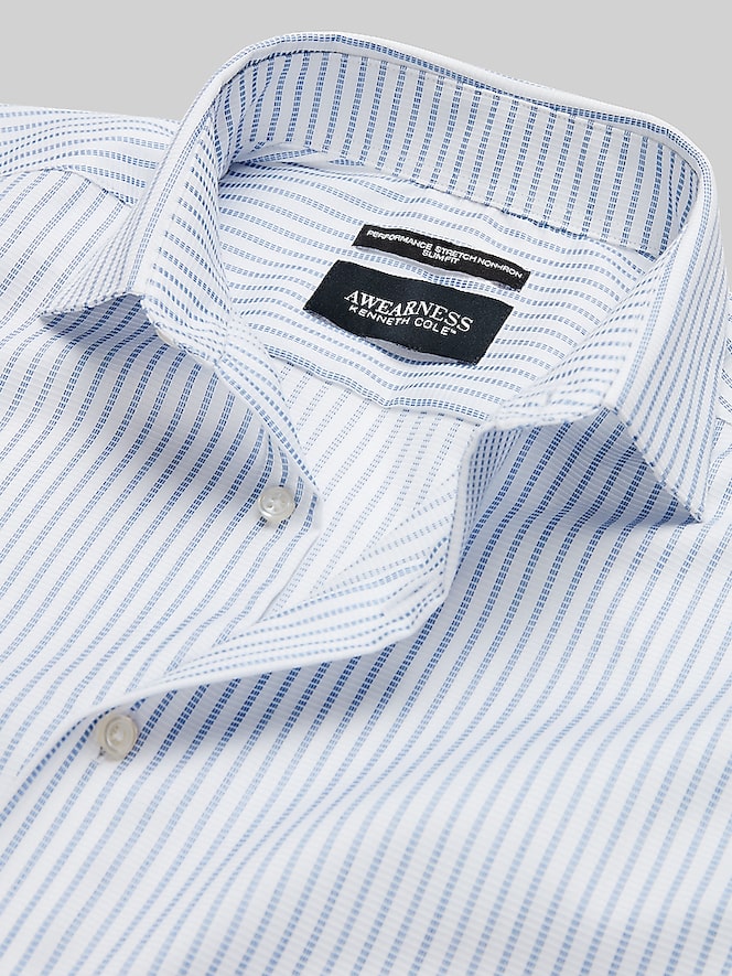 Awearness Kenneth Cole Slim Fit Ultra Performance Stretch Textured Stripe Dress Shirt