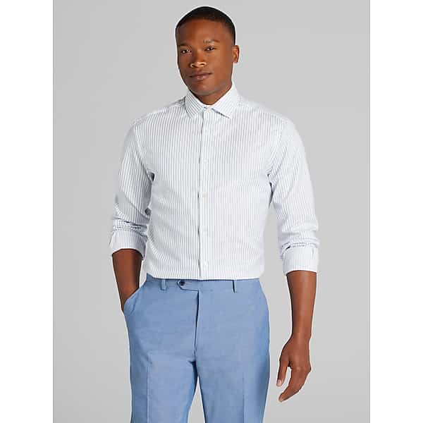 Awearness Kenneth Cole Big & Tall Men's Slim Fit Ultra Performance Stretch Textured Stripe Dress Shirt Blue - Size: 17 36/37 TMW5B1770754