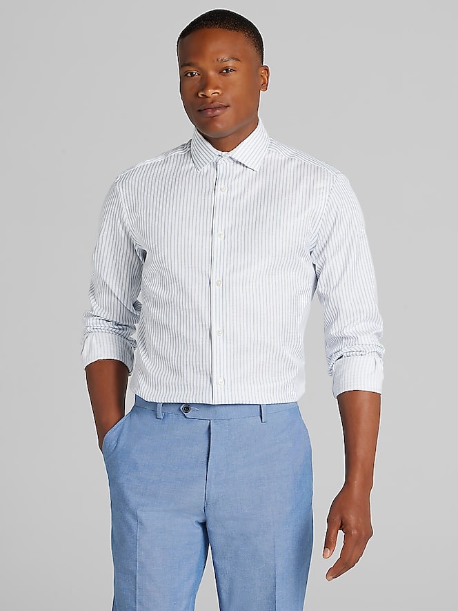 Awearness Kenneth Cole Slim Fit Ultra Performance Stretch Textured Stripe Dress Shirt
