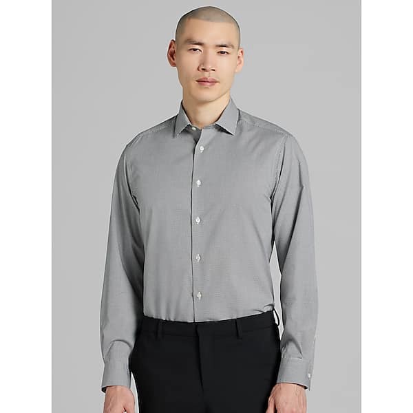 Awearness Kenneth Cole Men's Slim Fit Ultra Performance Stretch Dobby Check Dress Shirt Grey - Size: 15 34/35 TMW5B1C50544