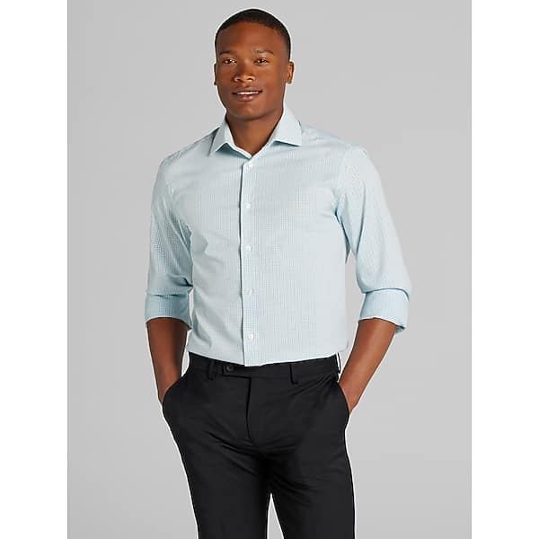Awearness Kenneth Cole Men's Slim Fit Performance Stretch Dobby Check Dress Shirt Teal - Size: 15 34/35