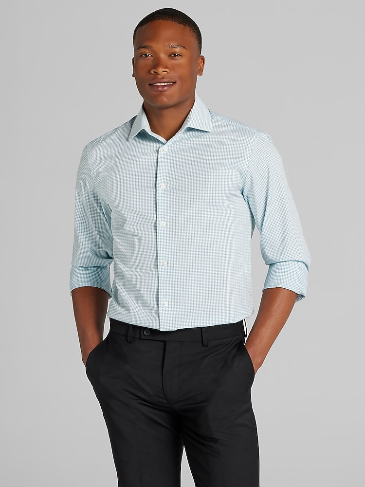 slim fit teal dress shirt Men's Slim Fit Turquoise Floral Long Sleeve Snap Shirt main image 0