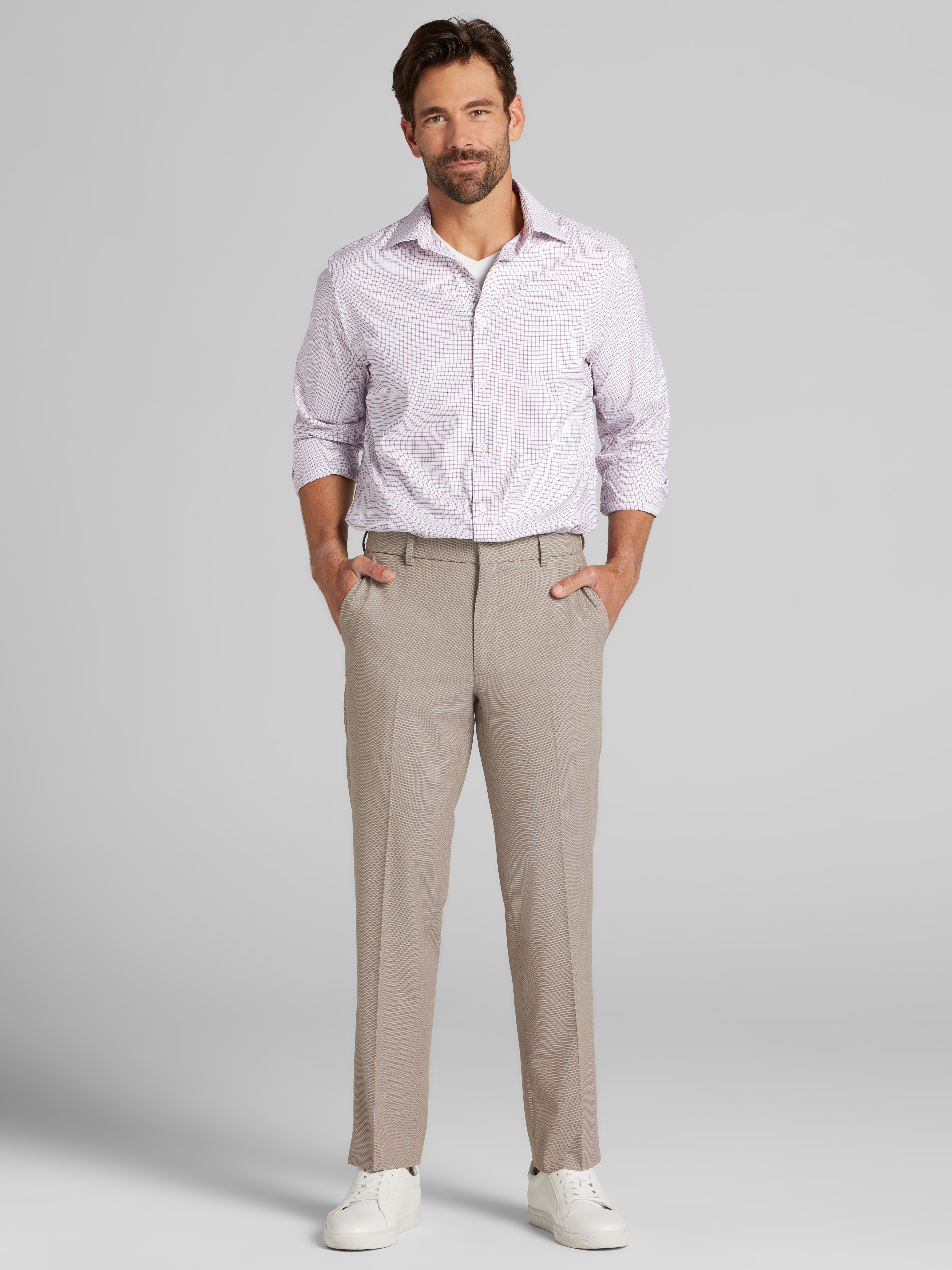 Modern Fit Performance Small Plaid Dress Shirt