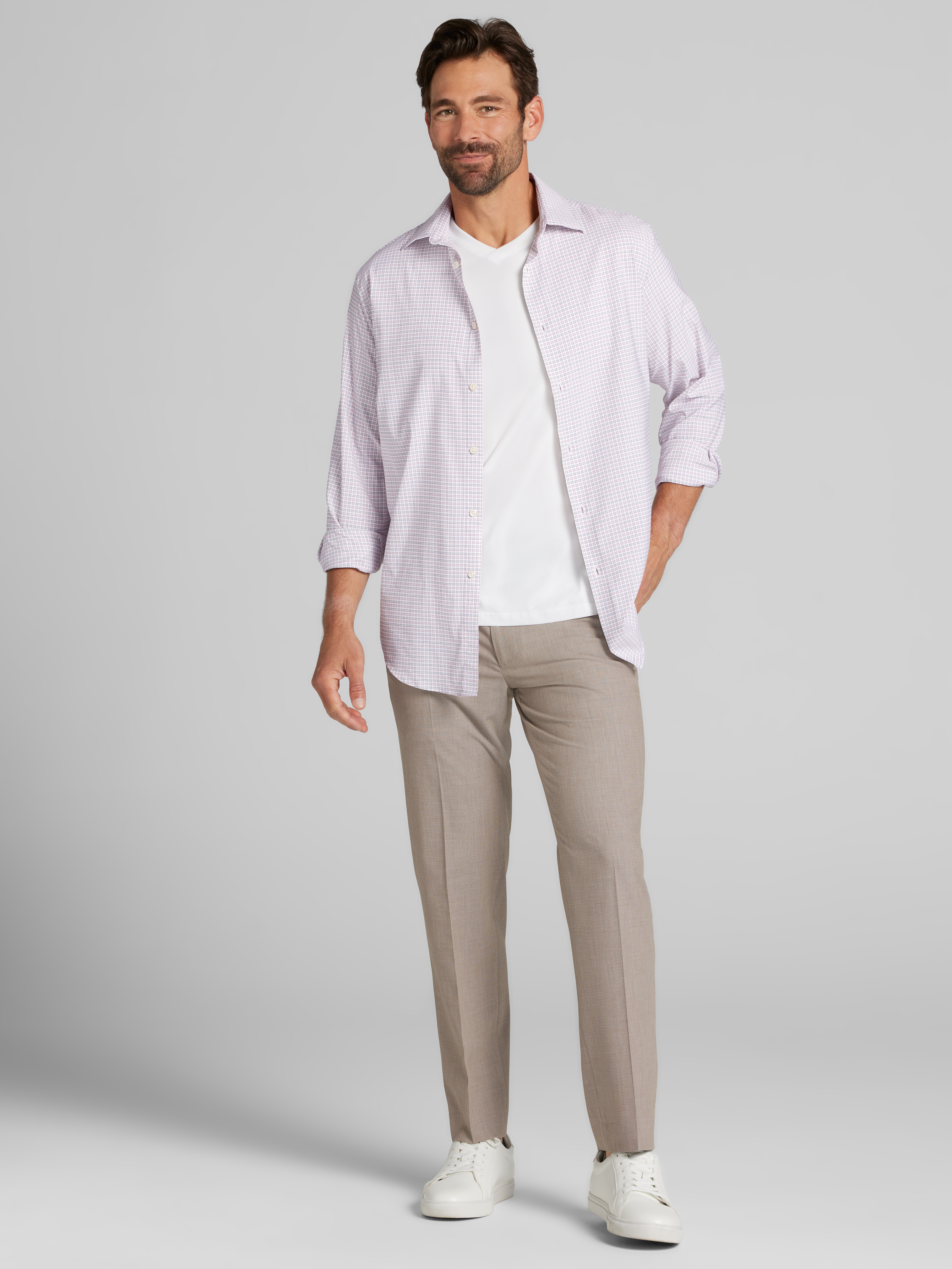 Modern Fit Performance Small Plaid Dress Shirt