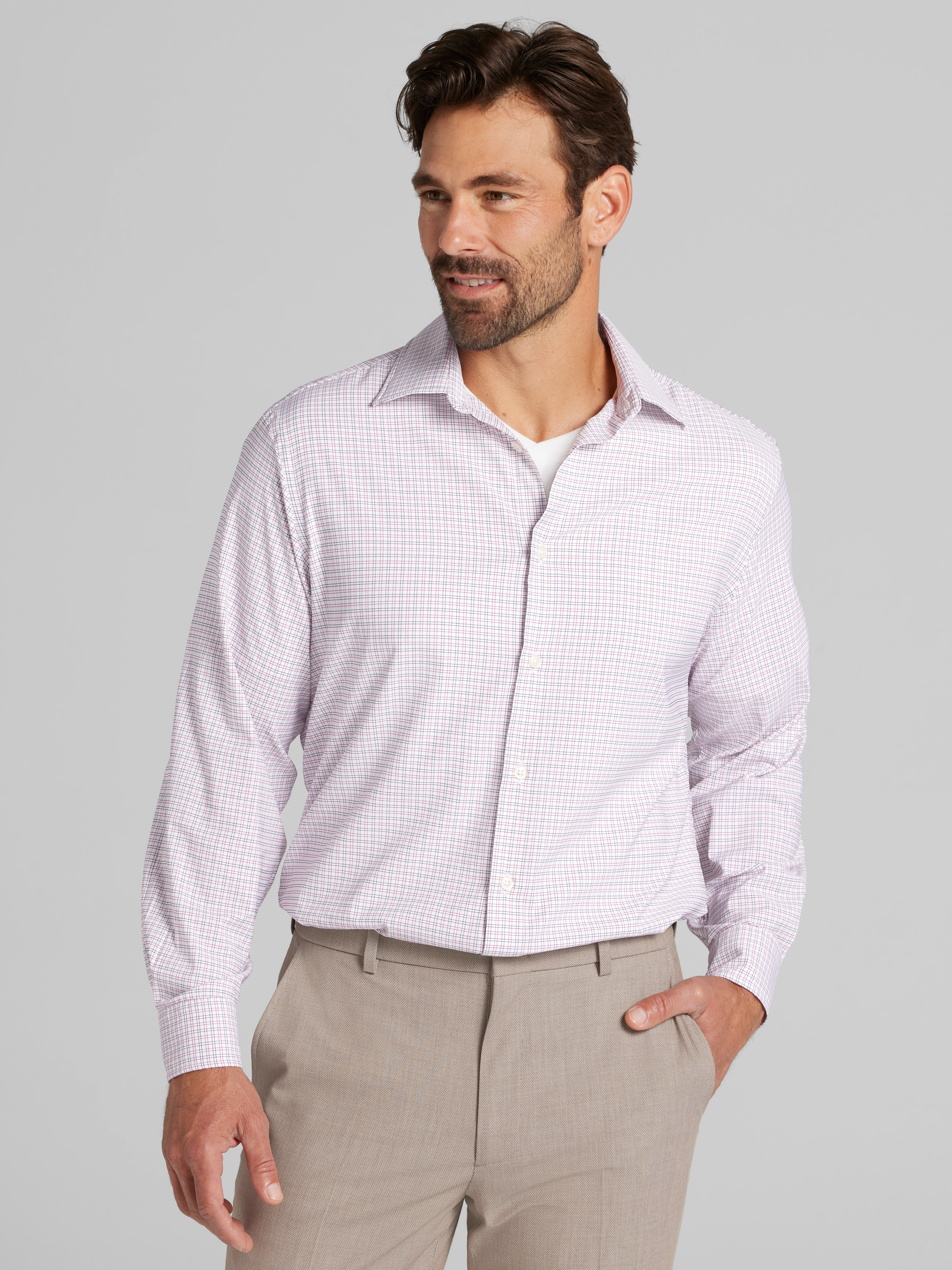 Modern Fit Performance Small Plaid Dress Shirt