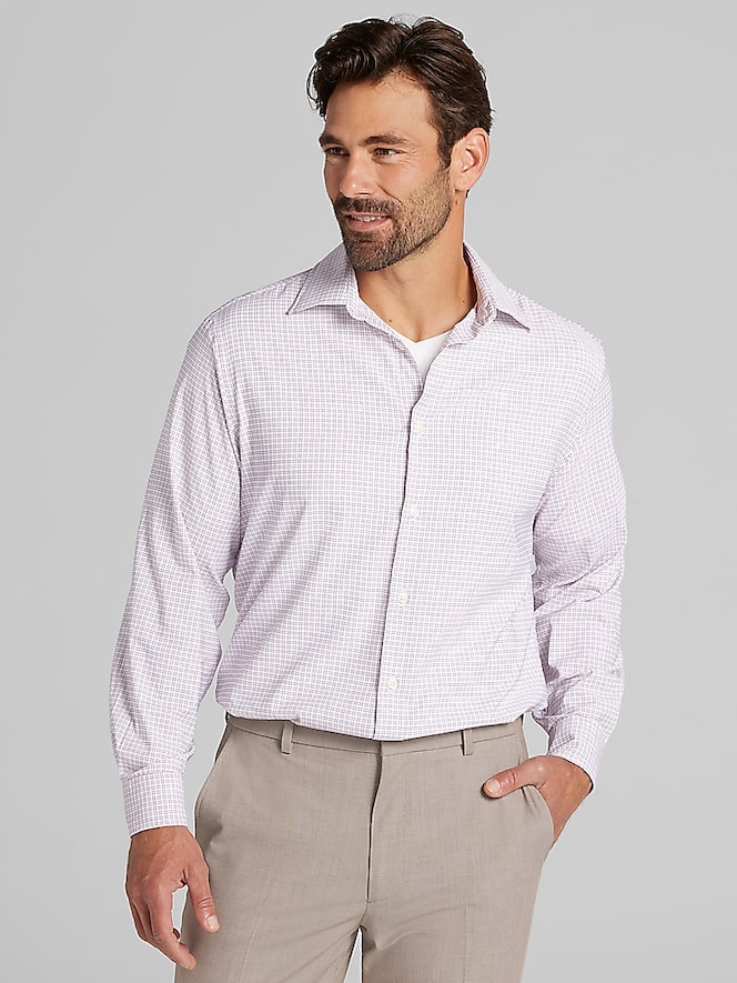 Joseph Abboud Relaxed Fit Performance Small Plaid Dress Shirt