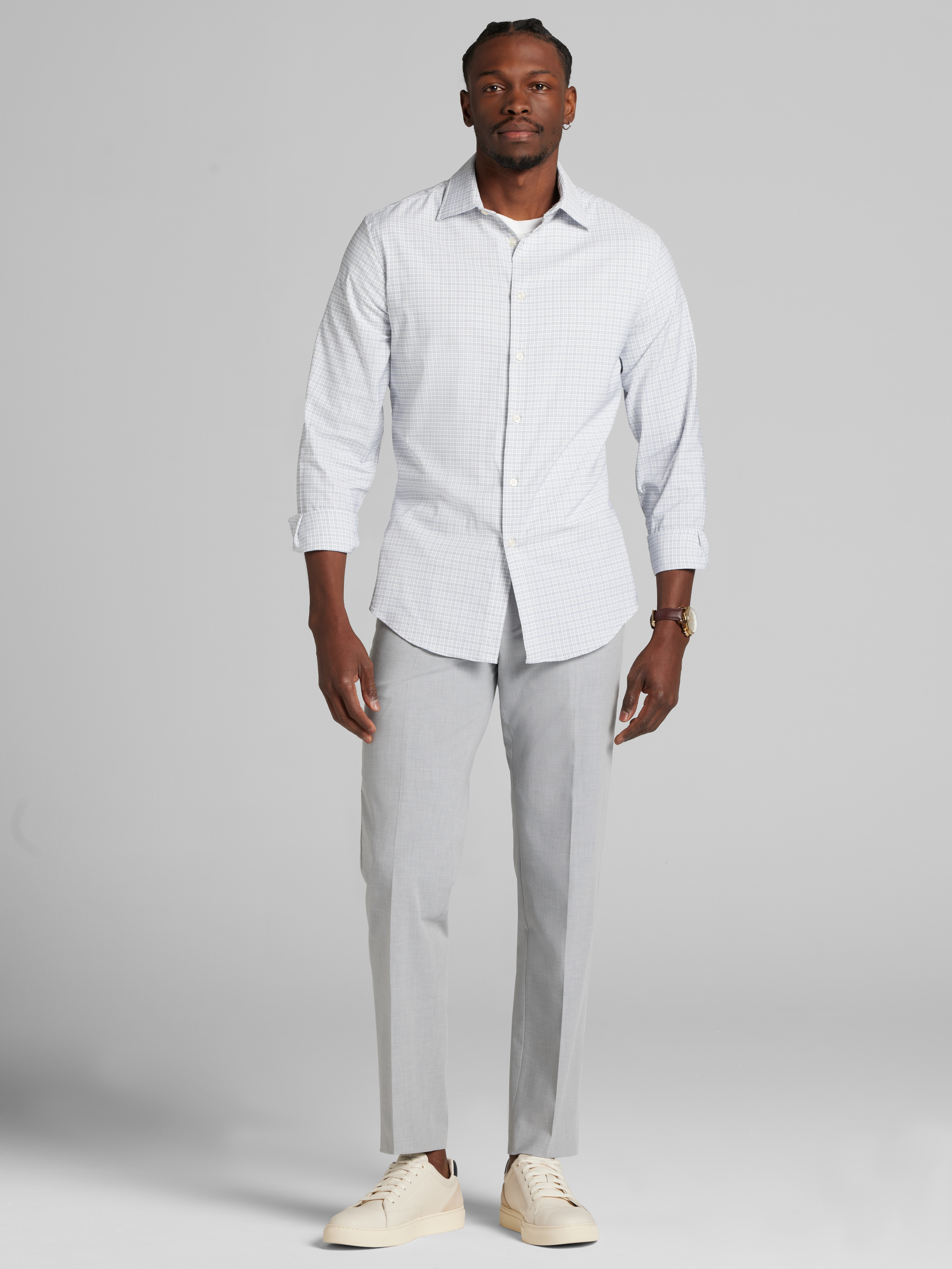 Relaxed Fit Performance Small Plaid Dress Shirt