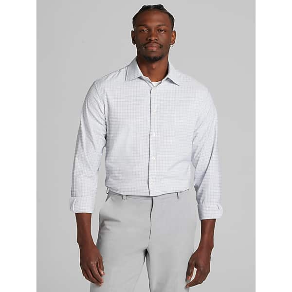 Joseph Abboud Men's Modern Fit Performance Small Plaid Dress Shirt Grey - Size: 15 1/2 32/33