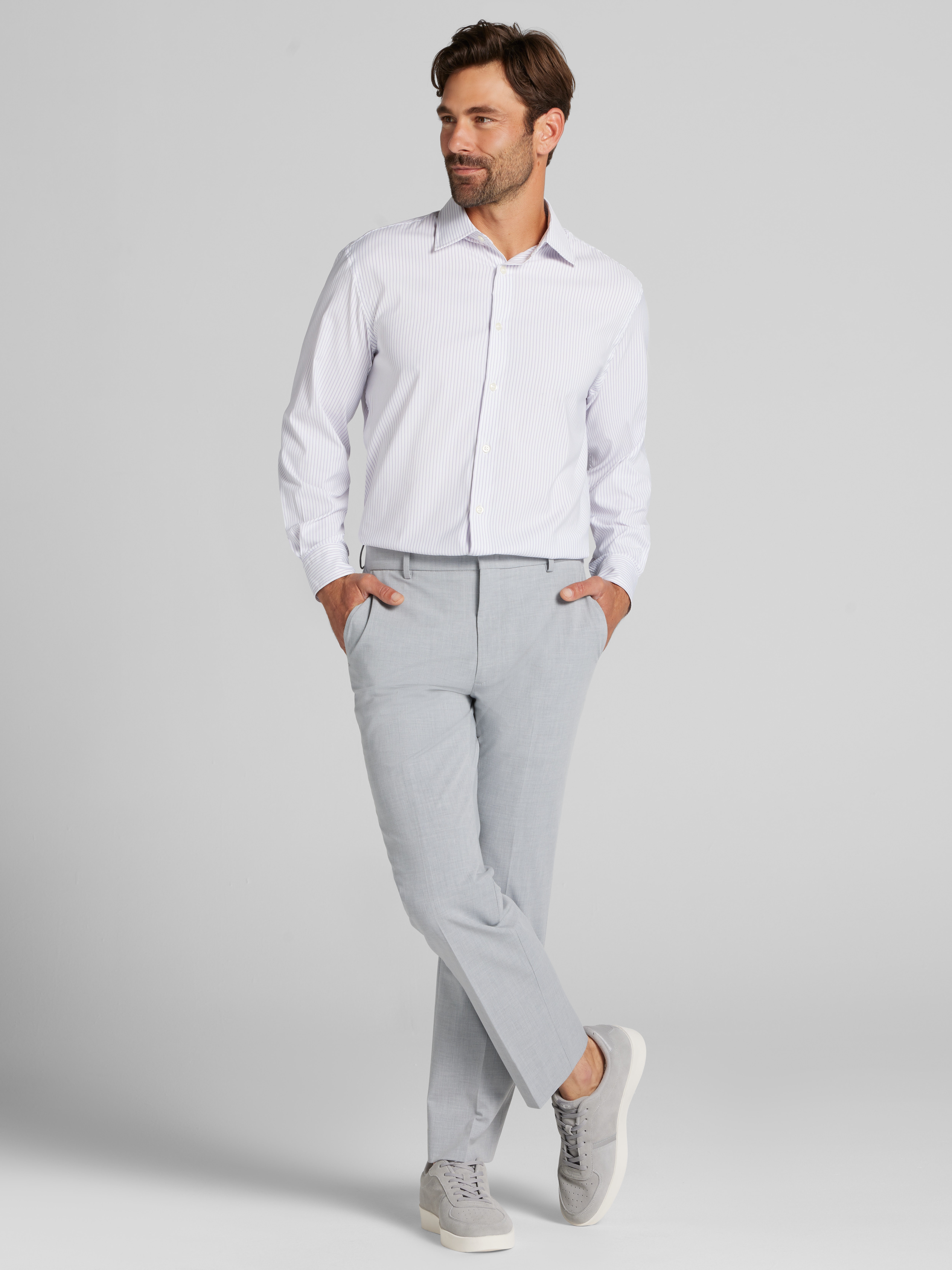 Modern Fit Performance Stripe Dress Shirt