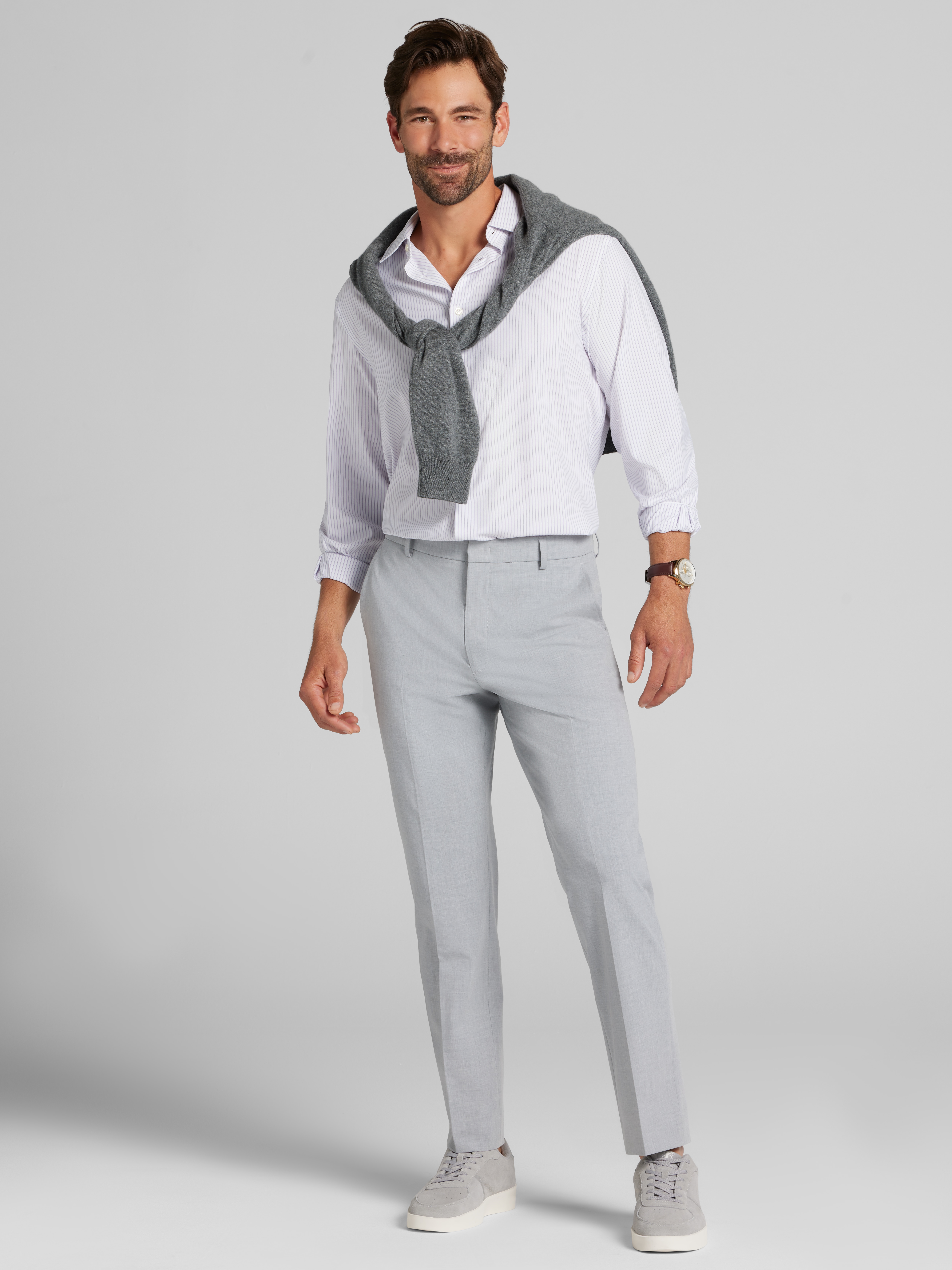 Modern Fit Performance Stripe Dress Shirt