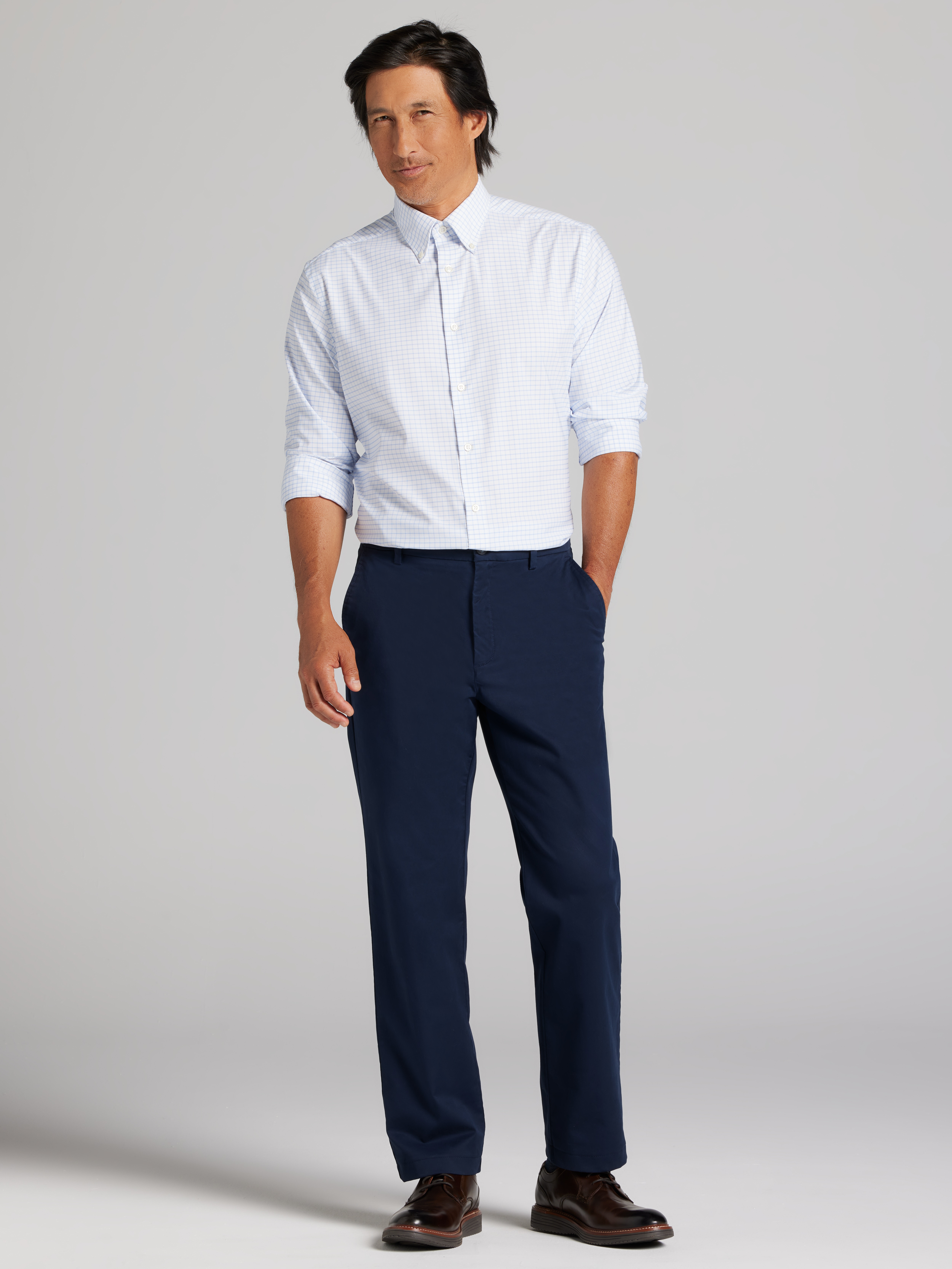 Modern Fit Performance Windowpane 4-Way Stretch Dress Shirt