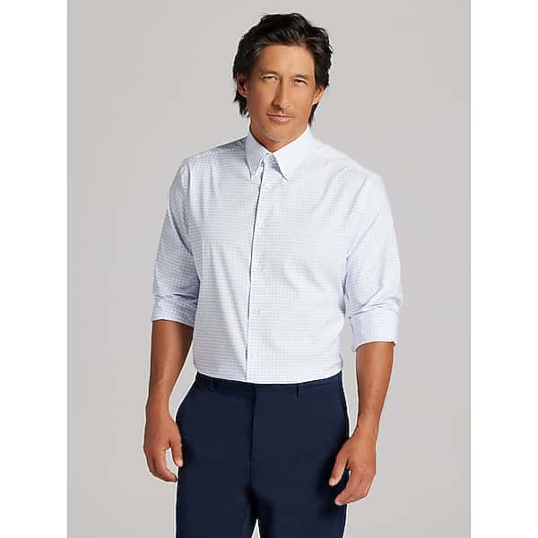 Joseph Abboud Men's Modern Fit Performance Windowpane 4-Way Stretch Dress Shirt Blue - Size: 18 1/2 32/33 TMW5B2185336