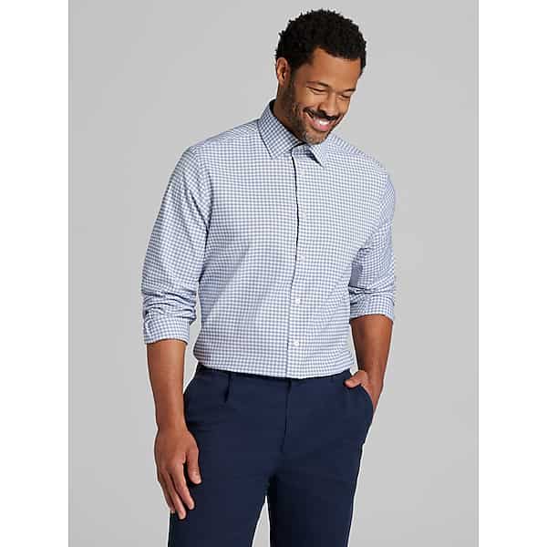 Joseph Abboud Men's Modern Fit Performance Multi Plaid 4-Way Stretch Dress Shirt Navy - Size: 18 1/2 32/33 TMW5B2385342