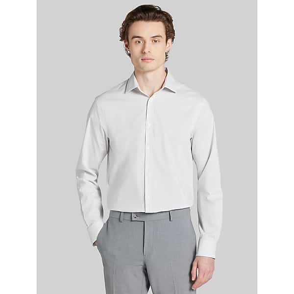 Egara Men's Skinny Fit Criss Cross Pattern Dress Shirt Grey - Size: 16 1/2 32/33