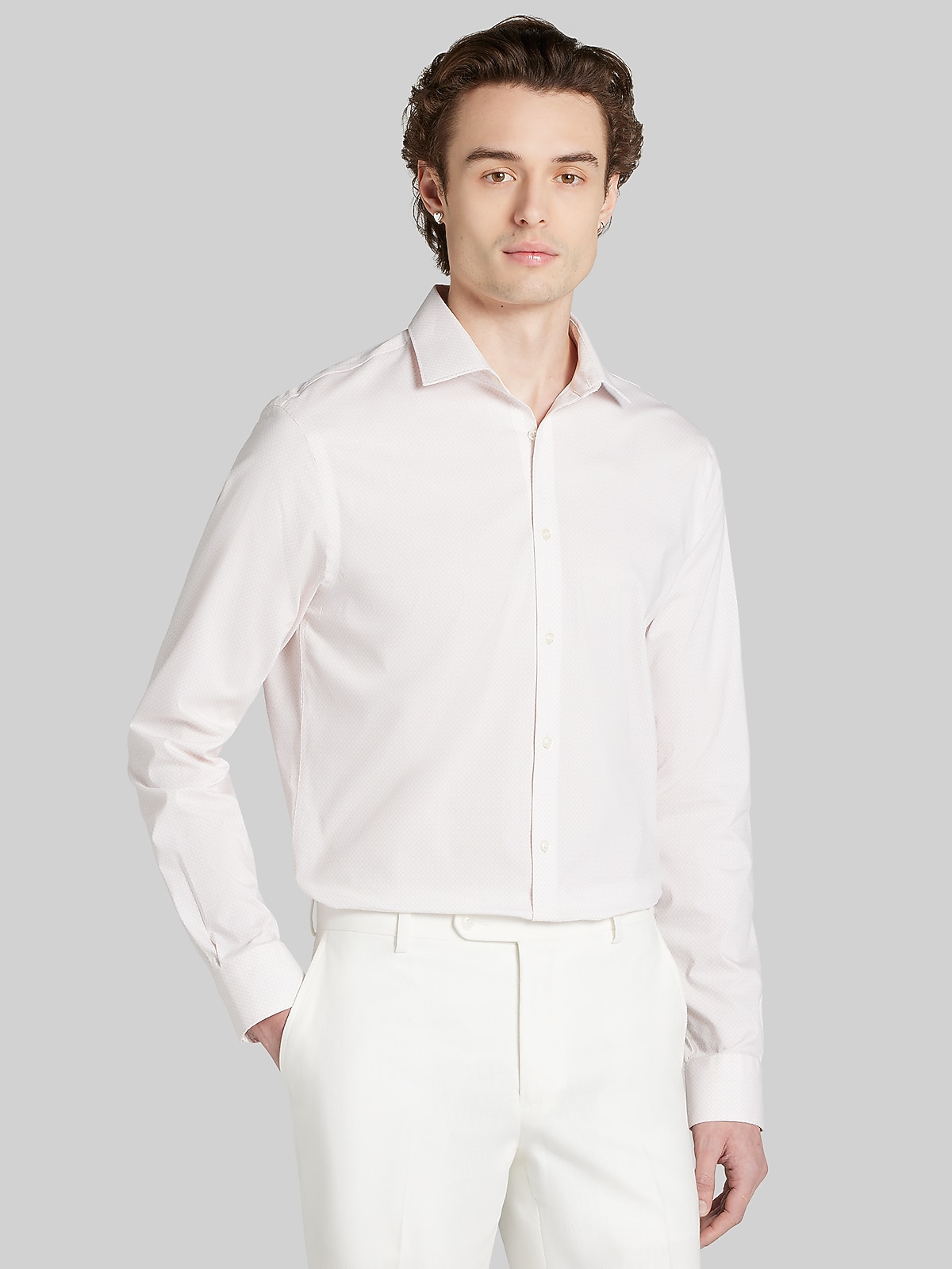 egara skinny fit dress shirt Egara Skinny Fit Criss Cross Pattern Dress Shirt in Grey, Size 15 34/35  Stretch Cotton Blend Long Sleeve Office Shirt