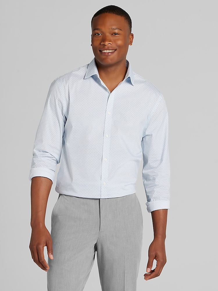 Egara Mens Skinny Fit Floral Dress Shirt in Grey  Cotton Blend Long Sleeve Spread Collar Dress Shirt, Size 16 1/2 32/33
