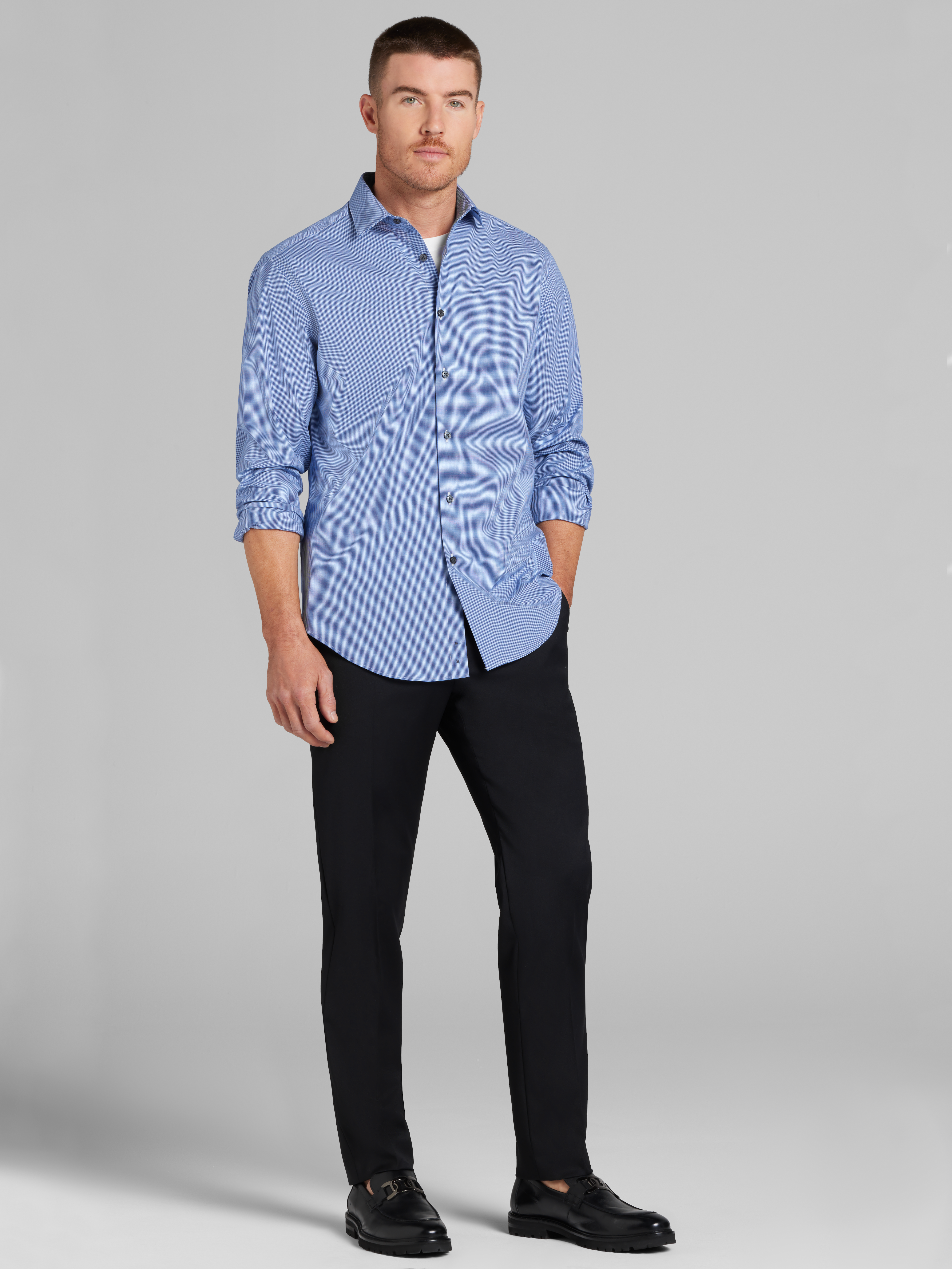Slim Fit Stretch Micro Check Dress Shirt
