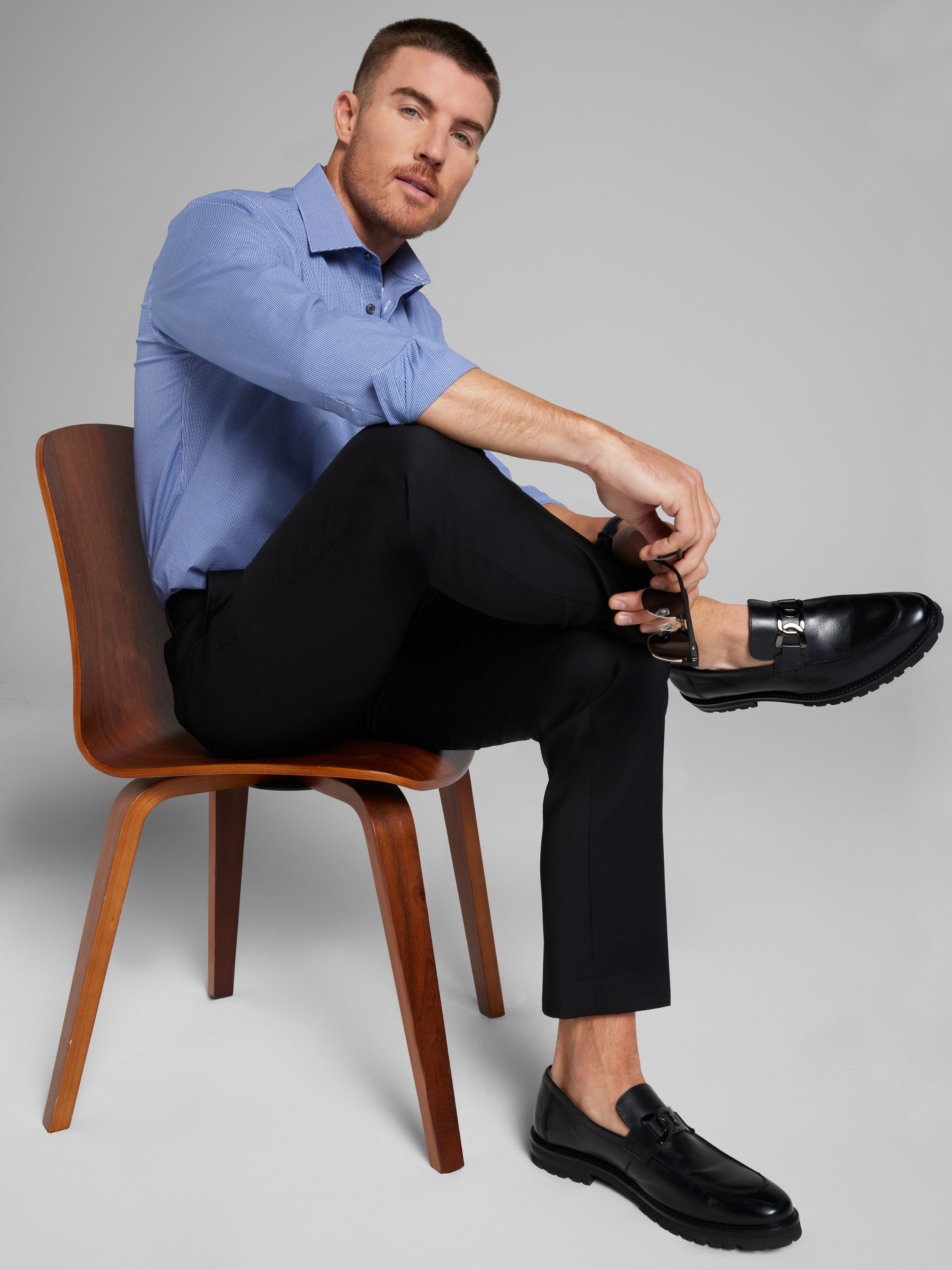 Slim Fit Stretch Micro Check Dress Shirt