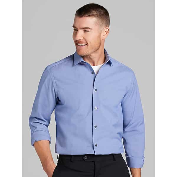 Awearness Kenneth Cole Men's Slim Fit Stretch Micro Check Dress Shirt Bright Blue - Size: 16 1/2 36/37 TMW5B2H65771