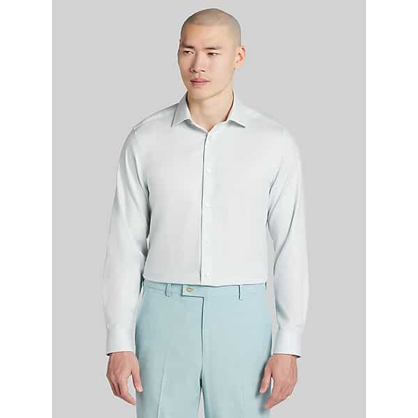 Calvin Klein Big & Tall Men's Slim Fit Dobby Supima Cotton Dress Shirt Lt Green Solid - Size: 18 36/37