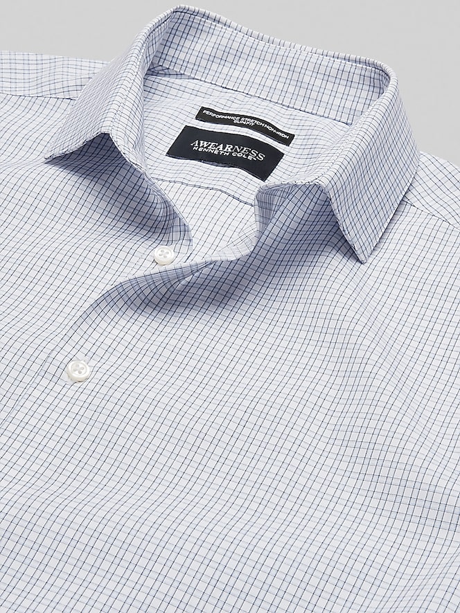 Awearness Kenneth Cole Slim Fit Ultra Performance Stretch Mini Plaid Dress Shirt