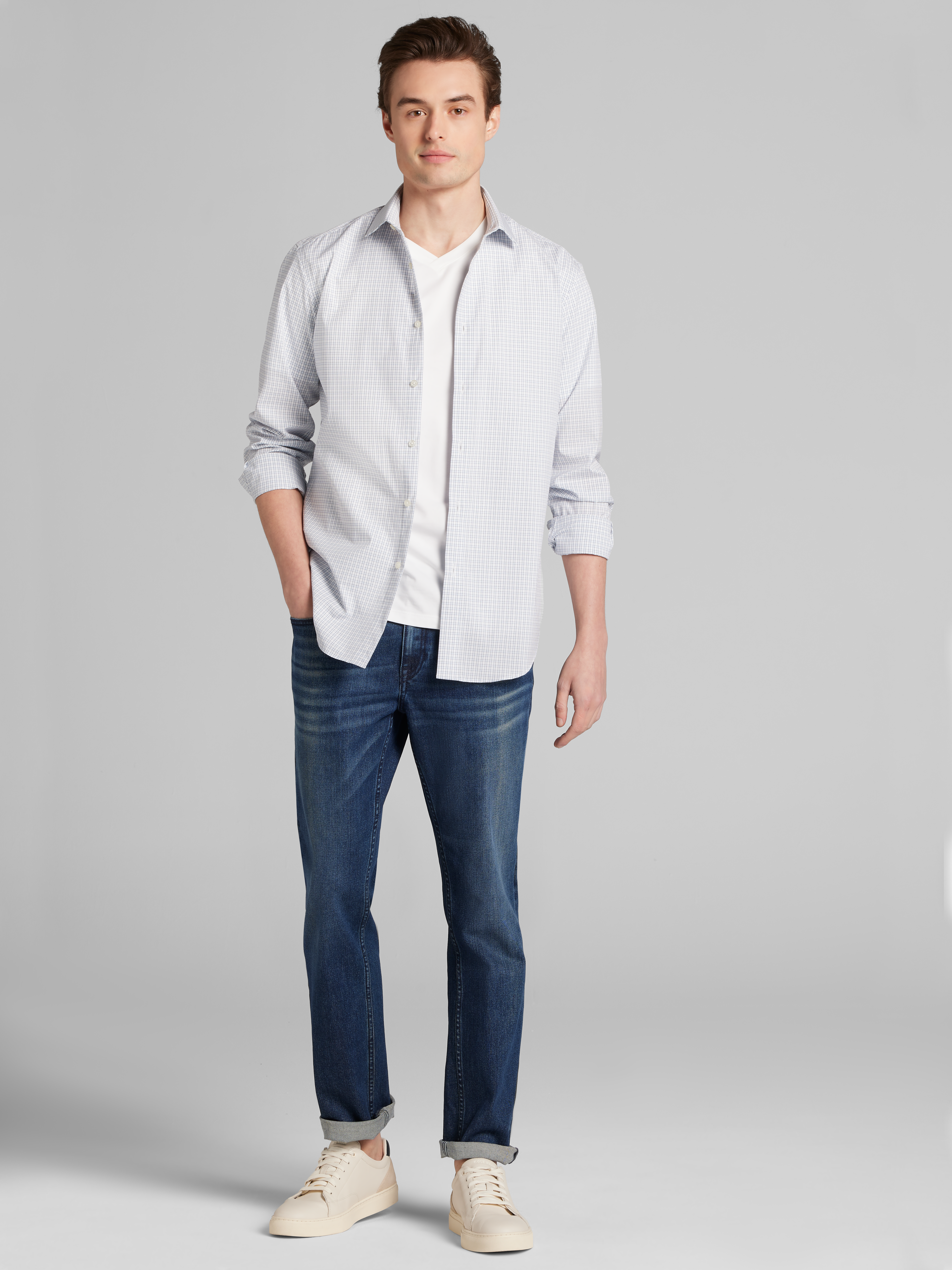 Slim Fit Ultra Performance Stretch Mini Plaid Dress Shirt
