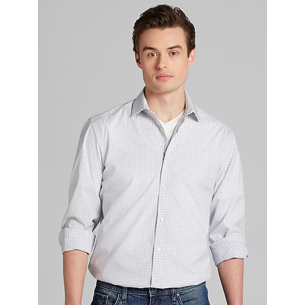 Awearness Kenneth Cole Men's Slim Fit Ultra Performance Stretch Mini Plaid Dress Shirt Lt Blue/Navy - Size: 18 36/37 TMW5B3780782