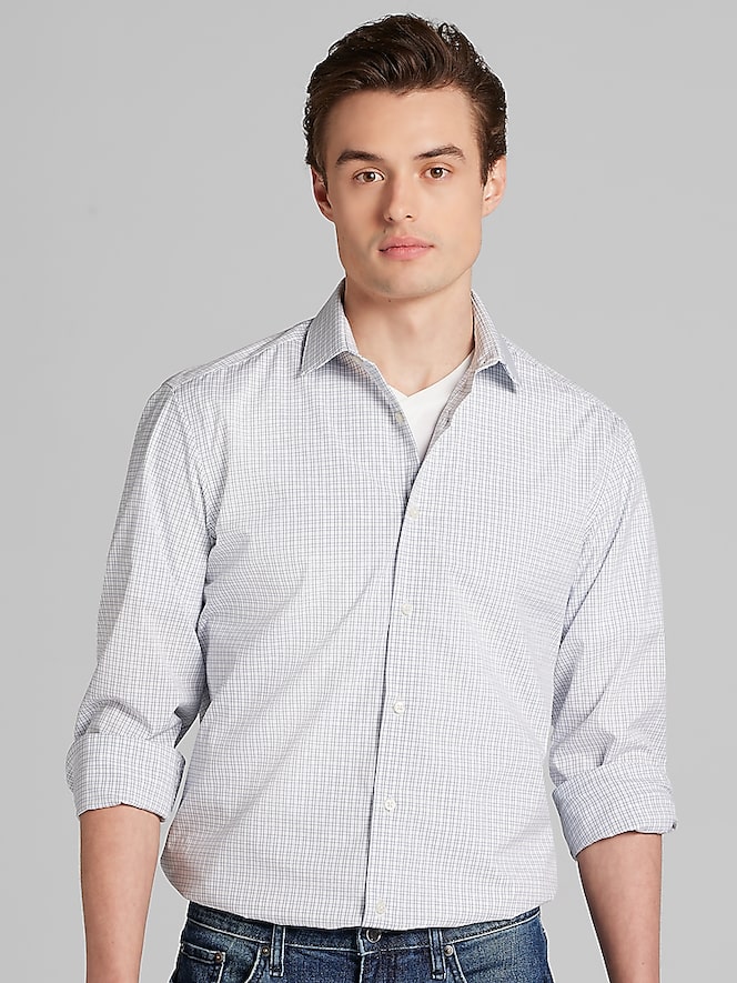Awearness Kenneth Cole Slim Fit Ultra Performance Stretch Mini Plaid Dress Shirt