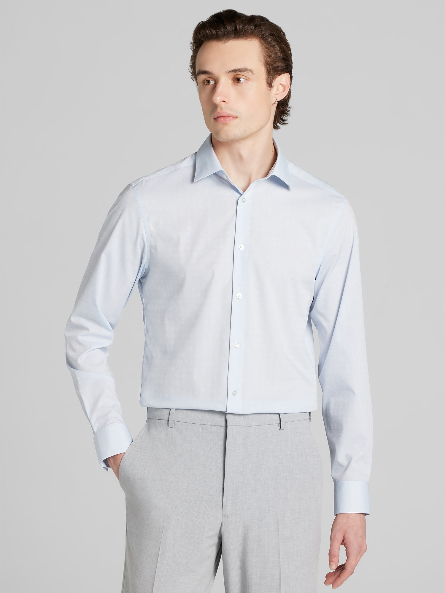 Calvin Klein Men's Long-Sleeve Slim-Fit Dress Shirt - Blue - Size 17 34/35