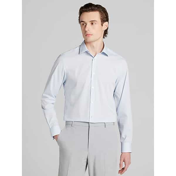 Calvin Klein Big & Tall Men's Slim Fit Textured Solid Supima Cotton Dress Shirt Blue Fancy - Size: 18 1/2 36/37