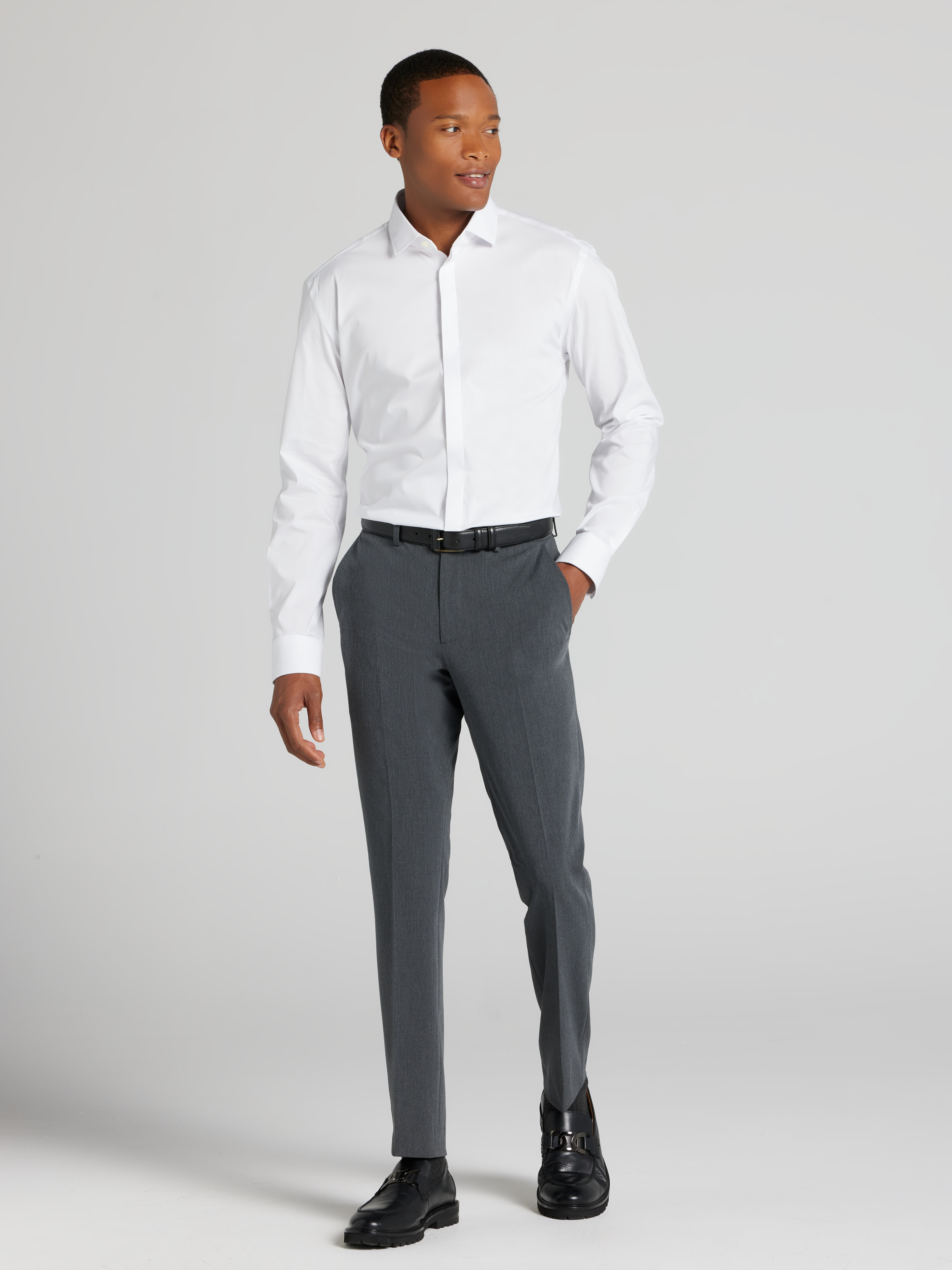 Skinny Fit Solid Covered Placket Dress Shirt