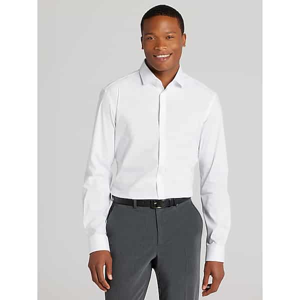 Egara Men's Skinny Fit Solid Covered Placket Dress Shirt White - Size: 15 1/2 34/35 TMW5B4T55501