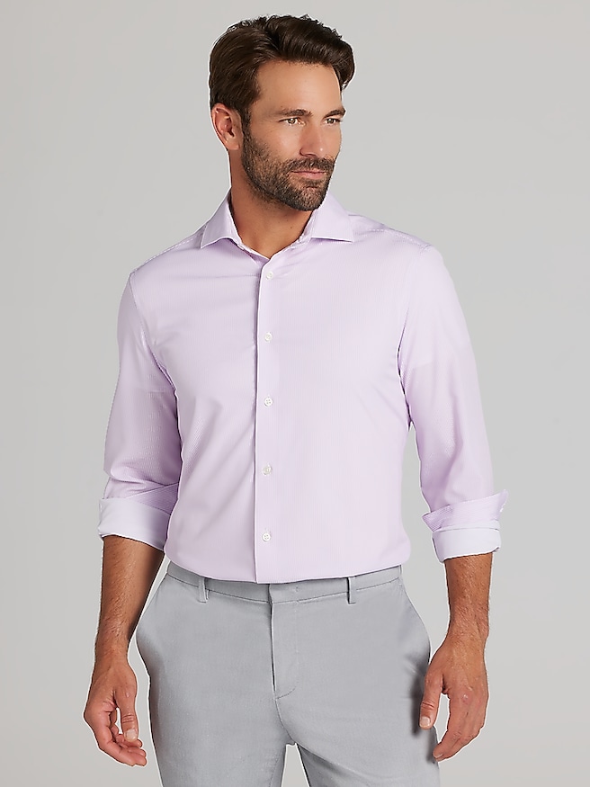 Wilke-Rodriguez Men's Modern Fit Bengal Stripe Dress Shirt , Lavender / Blue