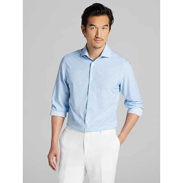 Wilke-Rodriguez Men's Modern Fit Small Check Dress Shirt Blue - Size: 16 32/33