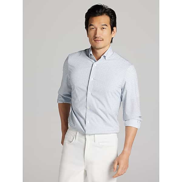 Wilke-Rodriguez Big & Tall Men's Modern Fit Small Check Dress Shirt Grey - Size: 18 34/35