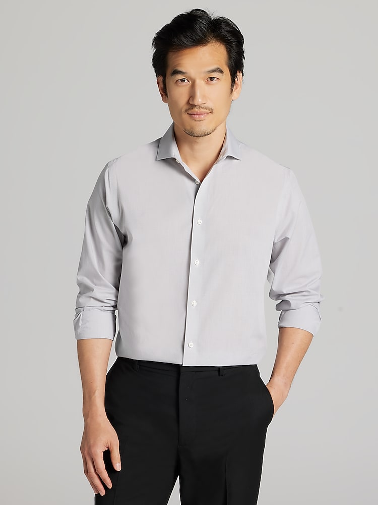 Wilke-Rodriguez Slim Fit Mens Dress Shirt in Grey  Spread Collar Cotton-Blend Button-Down, Size 17 1/2 32/33